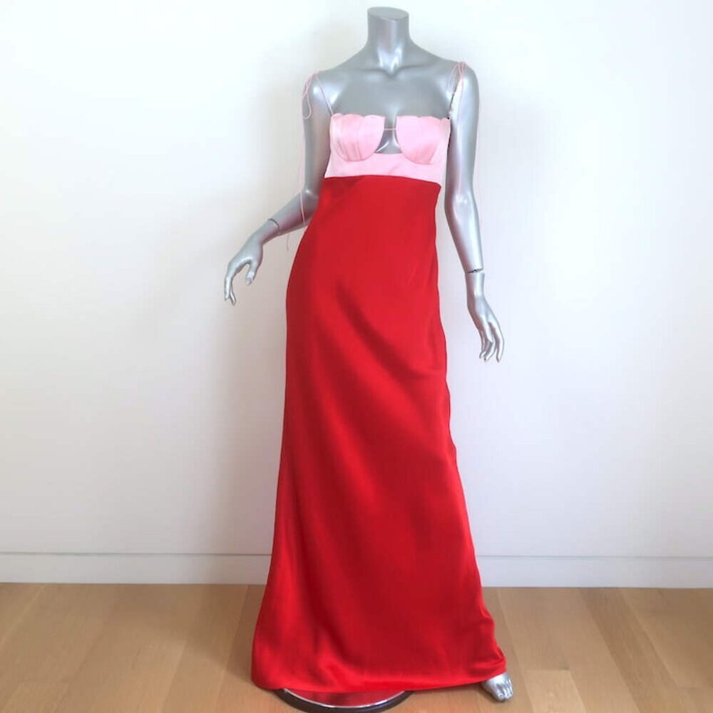 Anna October Tulip Bicolor Maxi Dress Pink/Red Satin Size Small NEW